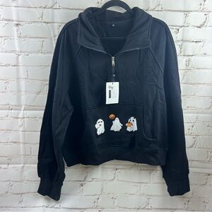 NWT Halloween ghost printed front pocket 1/2 zip sweatshirt with thumb holes